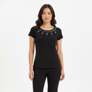 Cache Black Top with Sparkling Accents
